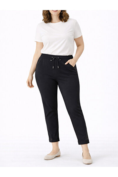 Butik Şans Double Tt Large Size Elastic Waist Lycra Stone Detailed Fabric Tro...