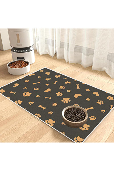 Harika bir ev Cat and Dog Food Mat Pet Feeding Mat (Bone-Paw) Easy to Clean W...