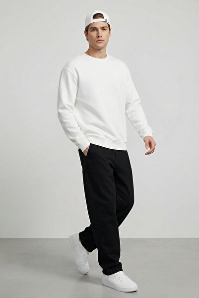 MAXIMILLIAN Men's Oversize Basic Relax Cotton Crew Neck Sweatshirt Ecru