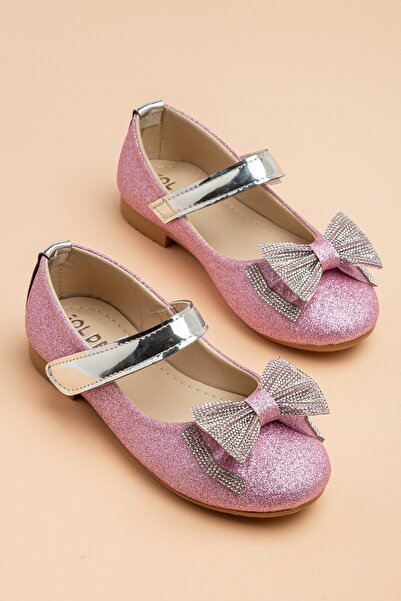 Dilimler Ayakkabı Balerina pentru fete, roz, cu fundă cu pietre, cu cască, Ku...