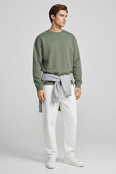 MAXIMILLIAN Men's Oversize Basic Relax Cotton Crew Neck Sweatshirt Khaki