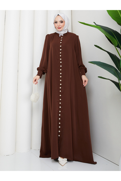 MY QILAM Women's Hijab Long Dress Dubai Fabric Stone Buttoned Belted Comforta...