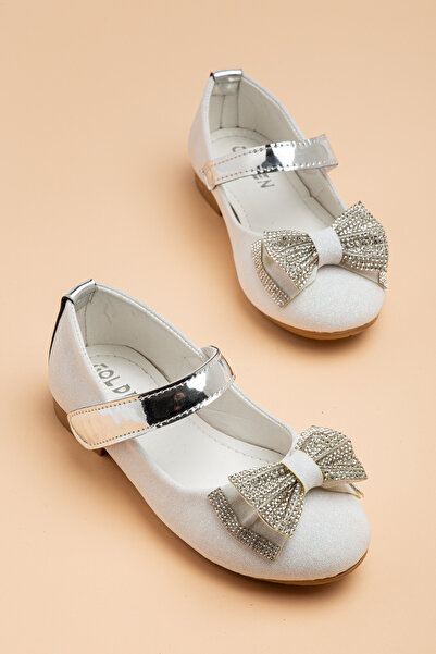Dilimler Ayakkabı Girl's Ballerina Ballet Shoes with White Stone Bow and Helm...