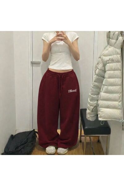 1blood Burgundy Casual Baggy Sweatpants
