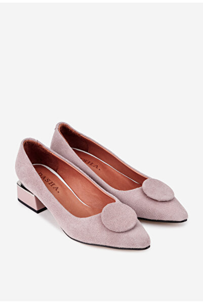 Dasha Pantofi dama din piele intoarsa roz pudra cu ornament 41