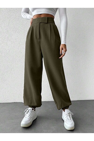 DUUE FASHİON Γυναικείο υφασμάτινο παντελόνι με ελαστικό τελείωμα στα μπατζάκια