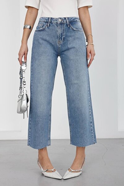 DENİKK Trendy High Waist Crop Wide Leg Denim Jeans - High Rise Cropped Wide L...