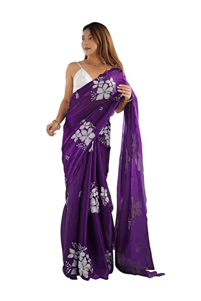 MYSMAR Lavender Organza Saree - FFT5799 | Lavender