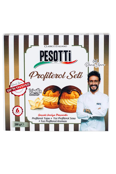 PESOTTİ Profiterol Seti 280g (Vanilya Bourbonlu Toz Profiterol Sosu & Krema K...