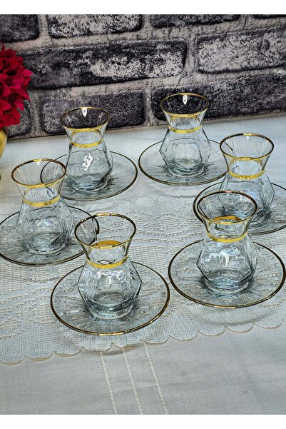 SEÇKİNEV Alya 12 Piece Tea Set (Gold& Silver)