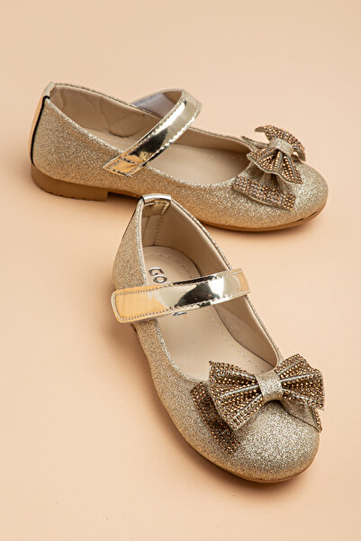 Dilimler Ayakkabı Girl's Babet Gold Rose Stone Bow Helmet Kumsim
