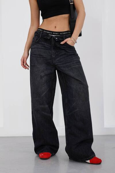 DENİKK Trend Premium Design Foldable Waist Detail Wide Leg Jean Denim Pants-F...