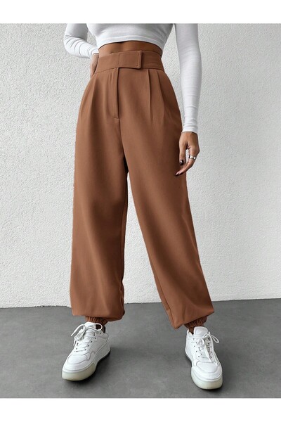 DUUE FASHİON Γυναικείο υφασμάτινο παντελόνι με ελαστικό τελείωμα στα μπατζάκια