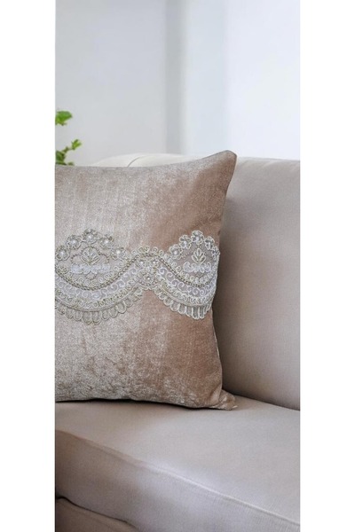 DAHABELLA LUXE HOME Velvet Lace Embroidered Decorative Throw Pillow Cover 43X...
