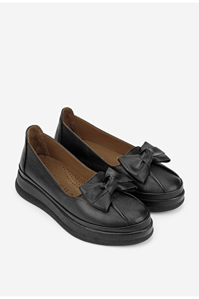 Dasha Women's black genuine Leather shoes with bow 41