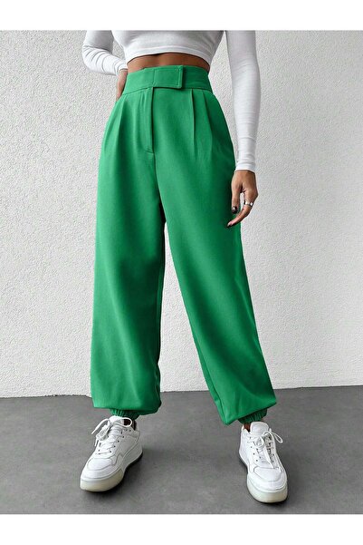 DUUE FASHİON Γυναικείο υφασμάτινο παντελόνι με ελαστικό τελείωμα στα μπατζάκια