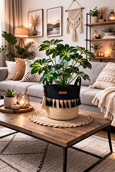 bayram taşcıoğlu home desing Decorative Tasseled Organizer Basket Flower Pot