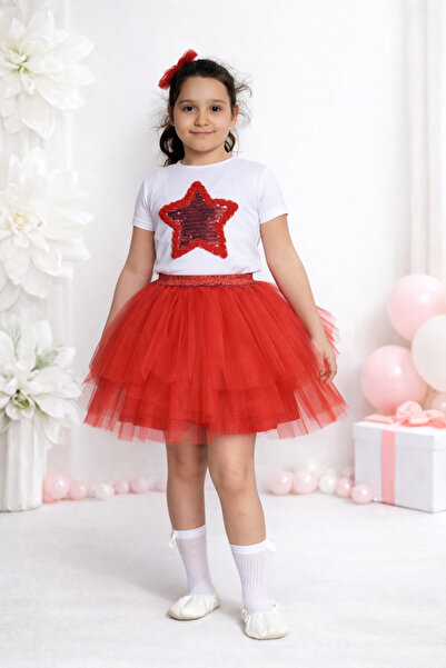 Handmade Kız çocuk kırmızı tütü etek