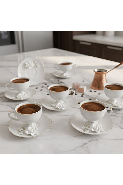 ACAR Felicity 12 Parça 6 Kişilik Kahve Fincan Takımı Beyaz 08203