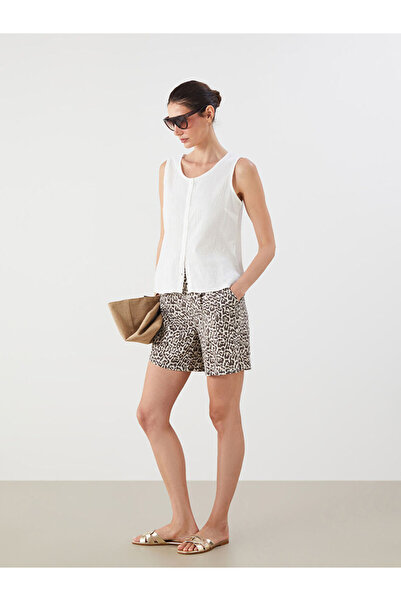 LC Waikiki Brown Elastic Waist Leopard Patterned Women's Shorts
