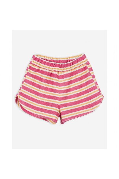 PETIT-ATELlER PETIT ATELIER Striped Terry Shorts Kids Pink Yellow Elastic Wai...