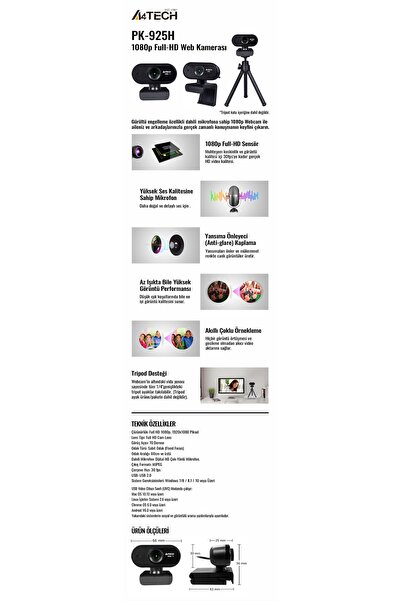 A4 Tech كاميرا ويب سوداء PK-925H بدقة 16 ميجابكسل و1080 بكسل عالية الدقة مع م...