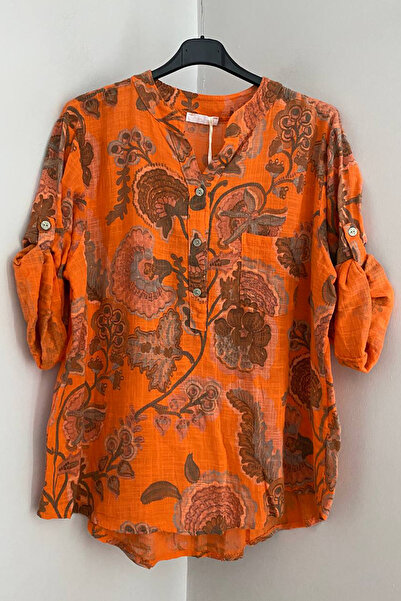 AYASOFYA OTANTIK Women's Italian Orange Three-Button Collar Star Flower Patte...