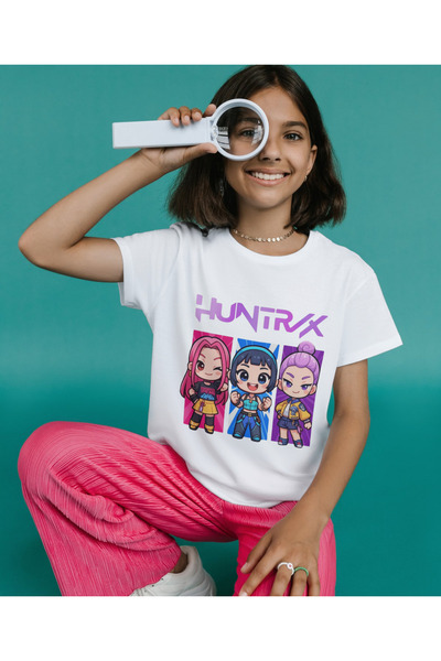 ALPŞAN TİCARET Μπλουζάκι Anime Huntrix - Λευκό μπλουζάκι για κορίτσια με χαρα...