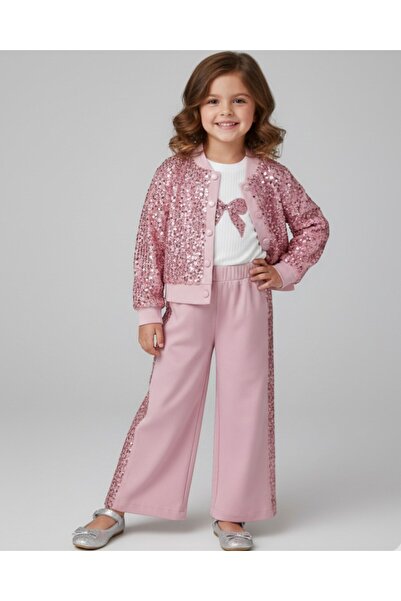 Ege Bebek Cardigan cu paiete și pantaloni pentru fete, 4-5-6-7-8-9-10 ani, se...