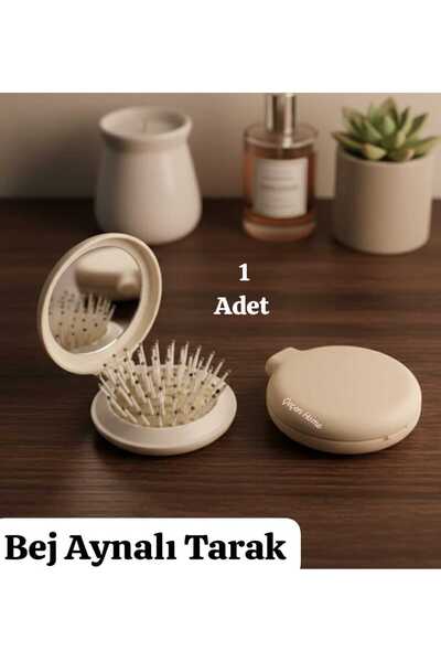 ÇEÇEN HOME (1 Adet) Yuvarlak Cep Boy Aynalı Tarak ,Taşınabilir Cep Aynası, Ce...