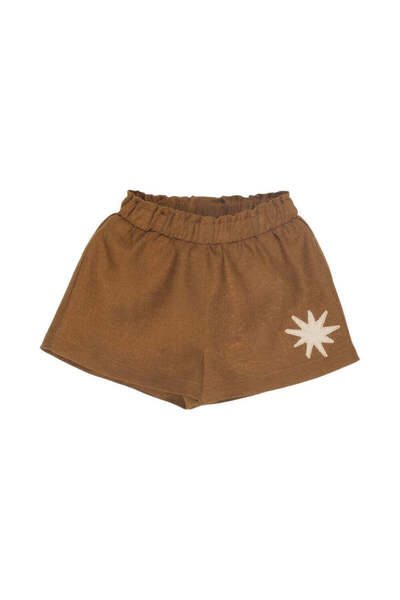 PETIT-ATELlER PETIT ATELIER Star Applique Shorts Kids Brown Elastic Waist Lin...
