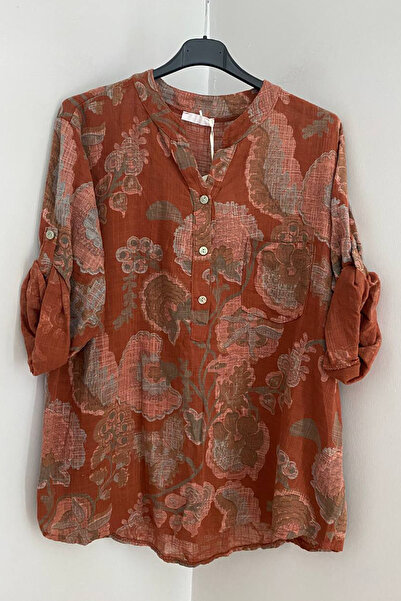 AYASOFYA OTANTIK Women's Italian Cinnamon Three-Button Placket Collar Star Fl...