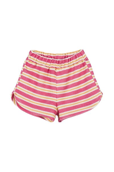 PETIT-ATELlER PETIT ATELIER Striped Terry Shorts Kids Pink Yellow Elastic Wai...