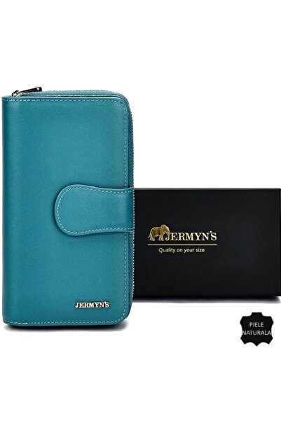JERMYN'S Roma women's genuine leather wallet, elegant, turquoise