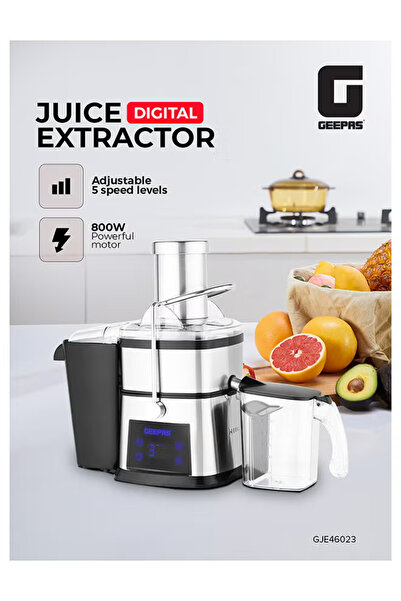 Geepas Digital Juice Extractor 800W | 1L Jug | 5 Speeds | SS | Silver/Black G...