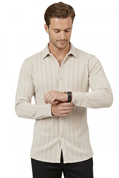 Rizz up Beige Comfortable Fit Knitted Fabric Lycra Men's Shirt 2602601