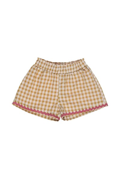 PETIT-ATELlER PETIT ATELIER Gingham Scallop Shorts Kids Mustard Elastic Waist...