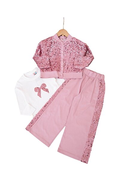 voyyo kids baby Cardigan cu paiete și pantaloni pentru fete, 4-5-6-7-8-9-10 a...