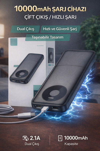 Cepsuar 2.1A Çift Çıkışlı İnce Tasarım 10000 mAh Taşınabilir Powerbank