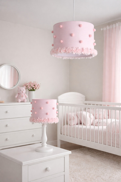 SefDen Lazer Kesim Atölyesi Pembe Ponponlu Bebek Odası Avize Seti