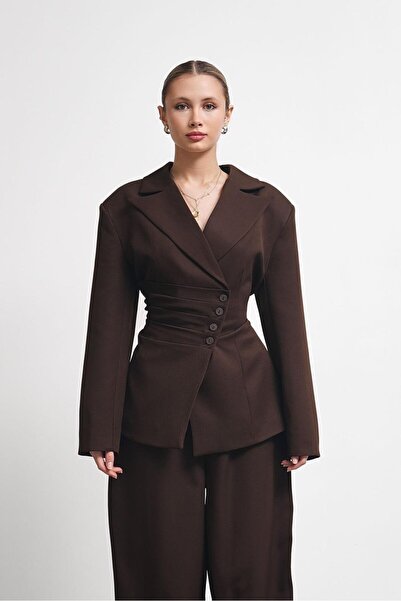 Moderk Double-Breasted Button Detail Suit Women's Jacket Trousers Fabric