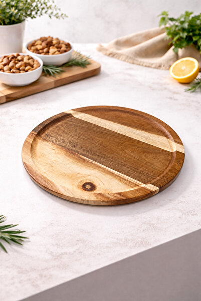 LEONEV 25 cm Acacia Plate Serving Dish