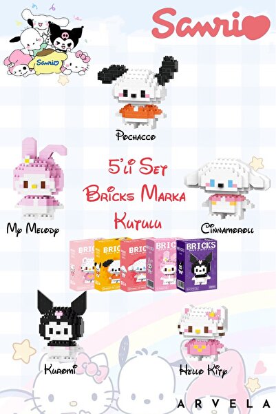 Arvela Sanrio 5'li Karakter Seti Bricks Kutulu Gönderim - Koleksiyonluk