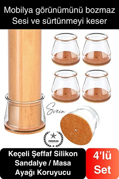 Svein #Keçe Keçeli Şeffaf Silikon Zemin Koruyucu Sandalye Masa Ayağı Parke Çi...