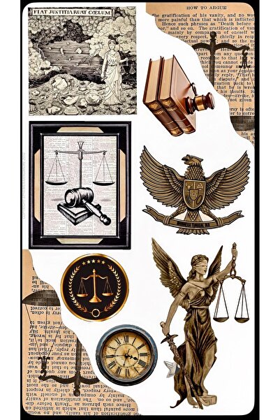 LIMITED Adalet ve Hukuk Temalı Vintage Sticker – Lady Justice, Terazi ve Tokm...