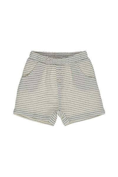 PETIT-ATELlER PETIT ATELIER Striped Button Shorts Kids Elastic Waist Gray Lin...