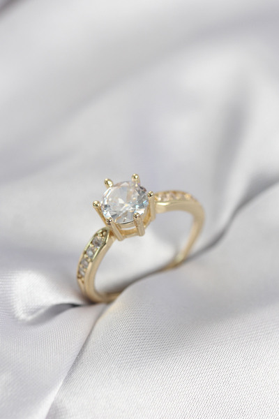 STİLLOVE Zircon Stone Single Stone Model Gold Color Women's Ring