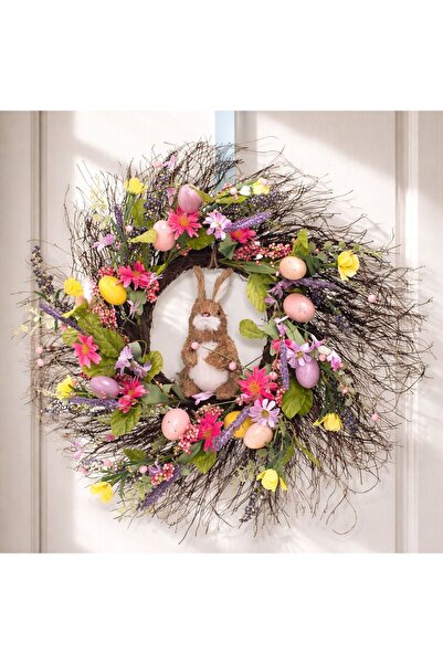OEM Decorative Easter Wreath with Rabbit, Pastel Colored Eggs, Flowers & Frui...