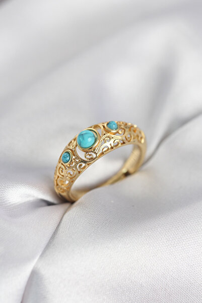 STİLLOVE Vintage Model Blue Stone Gold Color Women's Ring