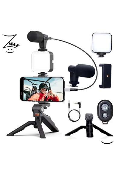 Zmat Brand KIT VLOGGING PROFESIONAL ZMAT®,Bluettooth,Trepied pliabil,Lampa le...